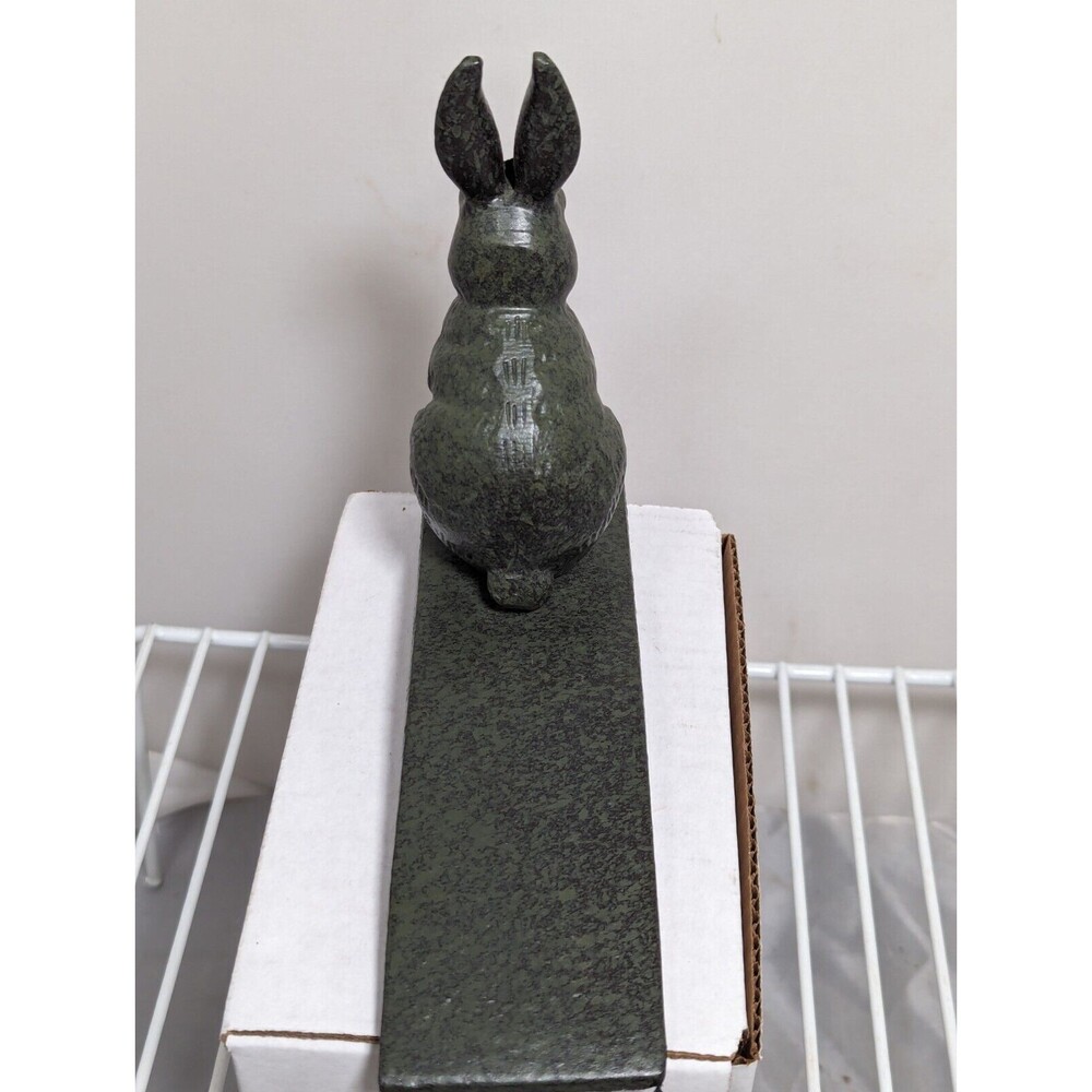 Bunny Rabbit Doorstop Wedge Cast Iron Rustic Antique Turquoise Garden Decor - Picture 4 of 6